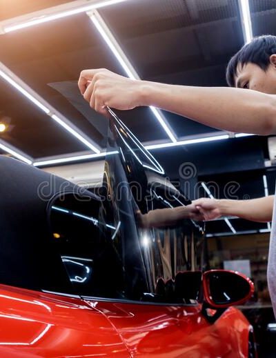 applying-tinting-foil-car-window-auto-service-applying-tinting-foil-car-window-auto-service-red-car-185907134